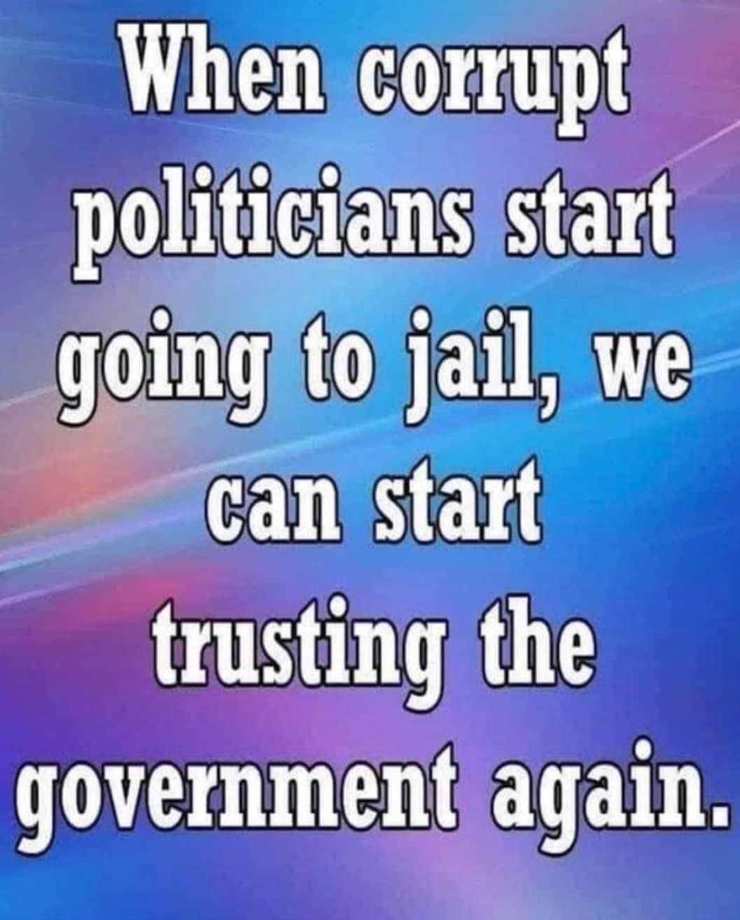 When corrupt politicians start going to jail, we can start trusting the government again.